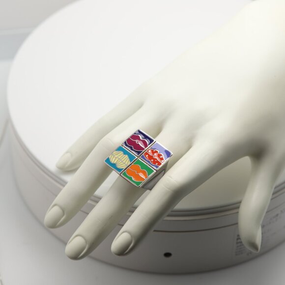 Art Ring Sterling Silver famous artist Enamel Inspired Artistic Ring - Picture 6 of 13